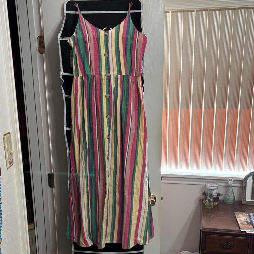 Colorful Striped Button-Down Midi Dress